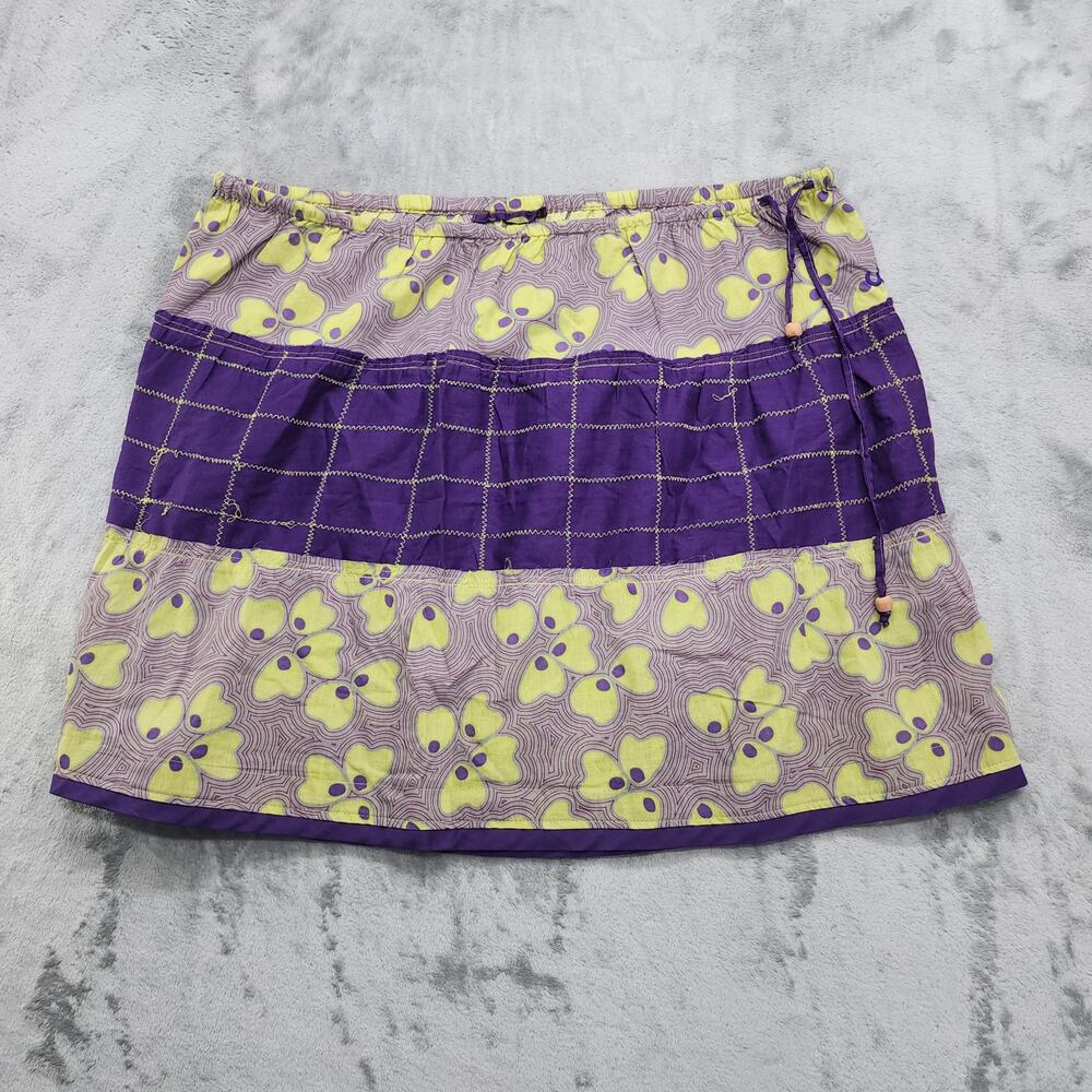 Loopt Works Skirt Womens XL Purple Green Floral Patchwork Tiered Drawstring Mini